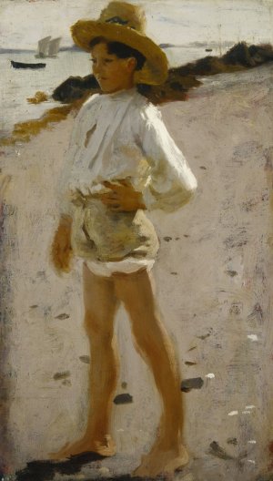 Young Boy on the Beach, Sketch for 'Oyster Gatherers of Cancale' by John Singer Sargent Oil Painting