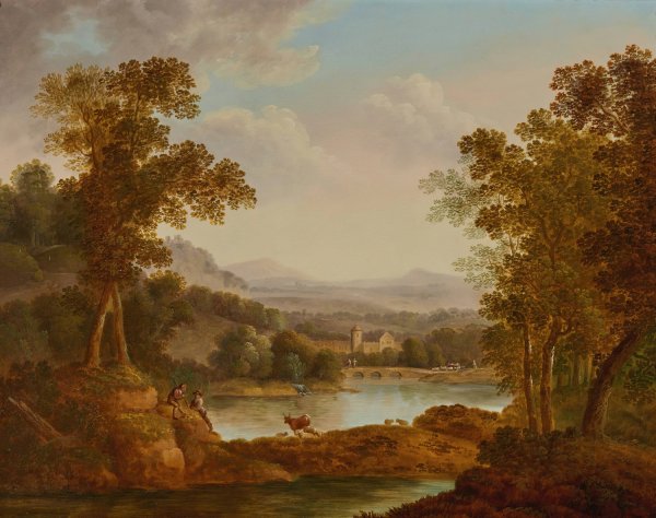 Main Product Photo of Extensive Landscape With Figures And Animals Painting by John Smith Of Chichester