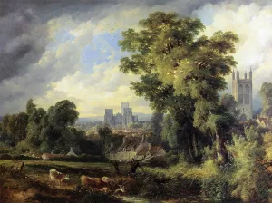 The West Front of Wells Cathedral with St. Cuthert's Church in the Fourground by John Syer - Oil Painting Reproduction
