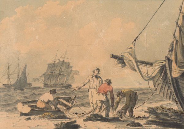Coast Scene with Figures  by John Thomas Serres - Hand-Painted Oil Painting Reproduction