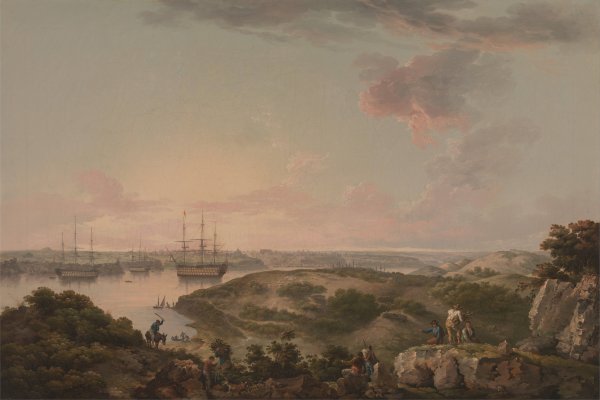 Port Mahon, Minorca with British Men-of-War at Anchor by John Thomas Serres - Hand-Painted Oil Painting Reproduction