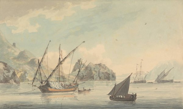 Shipping off the Coast at Amalfi  by John Thomas Serres - Hand-Painted Oil Painting Reproduction