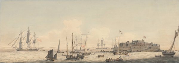 View of Castle Cornet, Guernsey, Channel Islands, with Shipping  by John Thomas Serres - Hand-Painted Oil Painting Reproduction