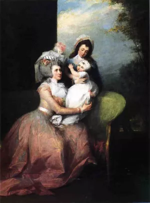 Mrs. John Barker Church Angelica Schuyler; Son Philip and Servant by John Trumbull Oil Painting