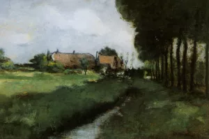 Landscape With Houses and Stream by John Twachtman Oil Painting