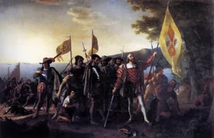 Columbus Landing at Guanahani, 1492 painting by John Vanderlyn