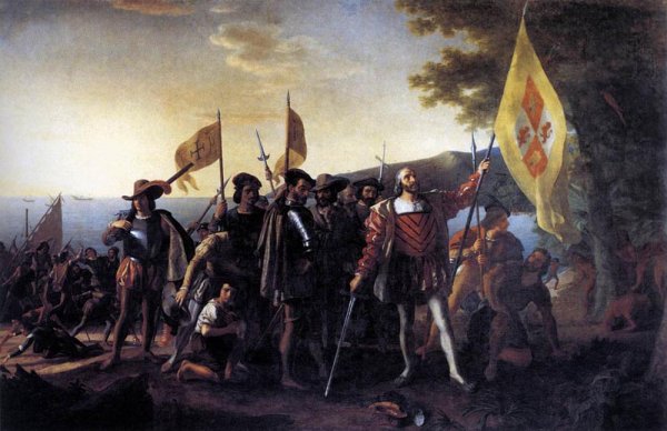 Main Product Photo of Columbus Landing at Guanahani, 1492 Painting by John Vanderlyn