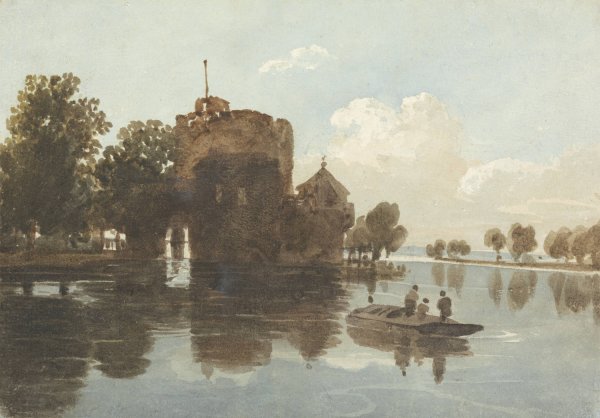 A Castle at the Waterside by John Varley - Hand-Painted Oil Painting Reproduction