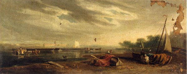 A River Landscape on the Thames by John Varley - Hand-Painted Oil Painting Reproduction