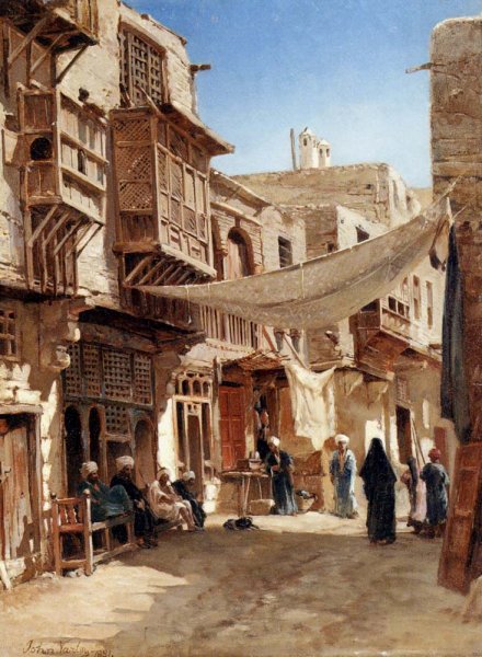 A Street In Boulaq Near Cairo by John Varley - Hand-Painted Oil Painting Reproduction