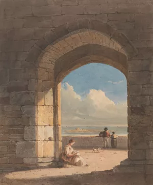 An Arch at Holy Island, Northumberland by John Varley Oil Painting
