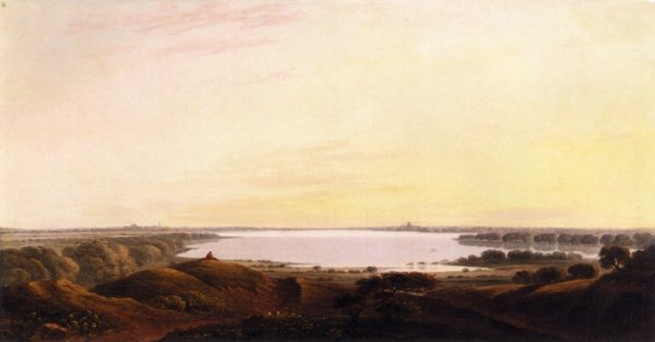 An Extensive River Landscape On The Thames by John Varley - Hand-Painted Oil Painting Reproduction