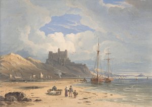 Bamborough Castle from the Northeast, with Holy Island in the Distance, Northumberland by John Varley Oil Painting