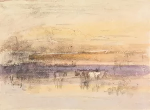 Cattle Watering at Sunset by John Varley Oil Painting