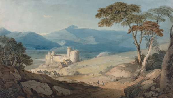 Harlech Castle and Snowdon  by John Varley - Hand-Painted Oil Painting Reproduction