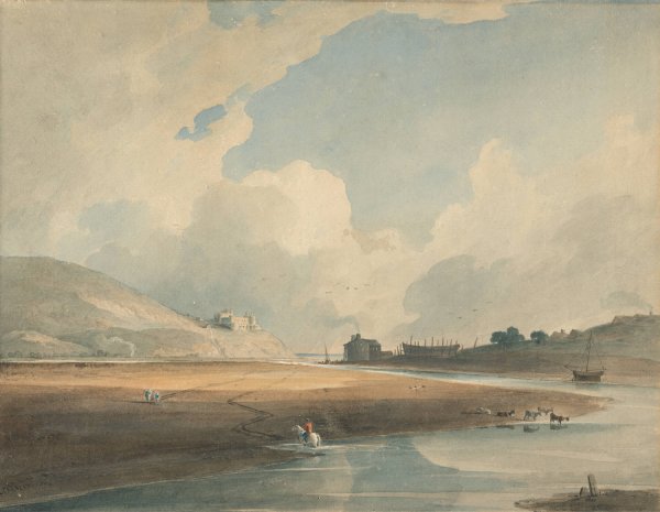 Harlech Castle and Twgwyn Ferry  by John Varley - Hand-Painted Oil Painting Reproduction