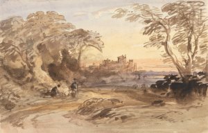 Landscape with Figures and Distant Castle by John Varley Oil Painting