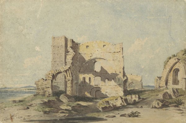 Lindisfarne Abbey op Holy Island, Northumberland  by John Varley - Hand-Painted Oil Painting Reproduction