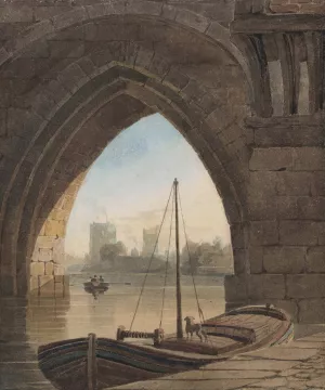 Looking under the Bridge by John Varley Oil Painting