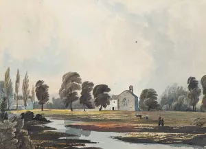 Meadow Scene With A Stream And Church Beyond by John Varley Oil Painting