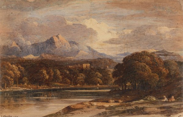Mountainous Landscape with Lake  by John Varley - Hand-Painted Oil Painting Reproduction