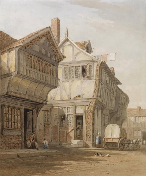 Old Houses, Coventry by John Varley - Hand-Painted Oil Painting Reproduction