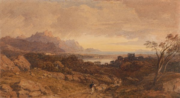 Romantic Landscape with Distant Mountains  by John Varley - Hand-Painted Oil Painting Reproduction