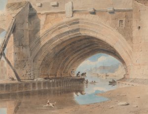 Under the Ouse Bridge, Bathing by John Varley Oil Painting