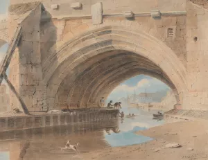 Under the Ouse Bridge, Bathing by John Varley Oil Painting