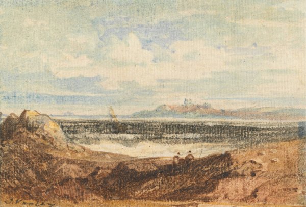 View of Rugged Coastline, Bamburgh, Northumberland by John Varley - Hand-Painted Oil Painting Reproduction