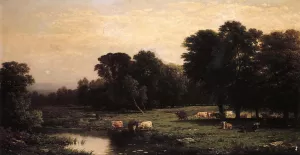Bucolic Landscape with Cows by John W Casilear Oil Painting