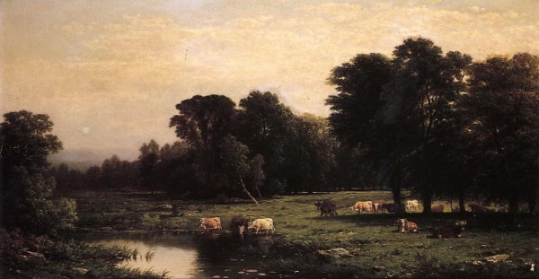 Main Product Photo of Bucolic Landscape with Cows Painting by John W Casilear