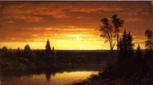 River Sunset - View of the Catskills by John W Casilear - Oil Painting Reproduction