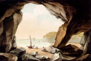 A View From A Cave Near Tenby, South Wales Oil painting by John Warwick Smith