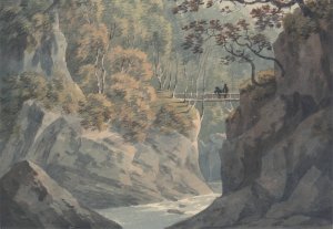 Alpine Bridge and Woodland Scenery near Pistil y Maw by John Warwick Smith Oil Painting