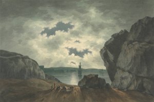 Bay Scene in Moonlight by John Warwick Smith Oil Painting