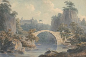River Landscape with a Single Arched Bridge by John Warwick Smith Oil Painting