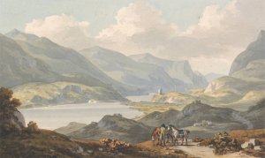 The Lakes of Llanberis - from the Road from Caernarfon Going to Llanberis, Caernarfonshire by John Warwick Smith Oil Painting