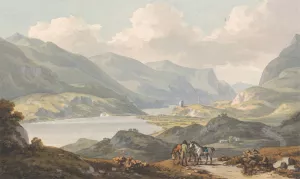 The Lakes of Llanberis - from the Road from Caernarfon Going to Llanberis, Caernarfonshire Oil painting by John Warwick Smith