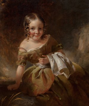 Portrait of a young girl with curls in an olive green dress by John Watson Gordon Oil Painting