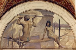 Egyptian hieroglyphics mural in Evolution of the Book series by John White Alexander Oil Painting