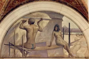 Egyptian hieroglyphics mural in Evolution of the Book series by John White Alexander Oil Painting