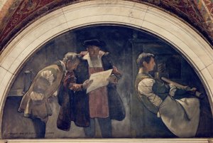 Printing Press mural in Evolution of the Book series by John White Alexander Oil Painting