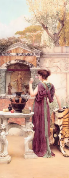 At the Garden Shrine, Pompeii Oil painting by John William Godward