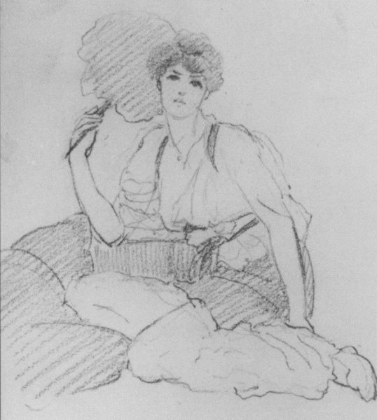 Flabellifera, Pencil Study by John William Godward - Hand-Painted Oil Painting Reproduction