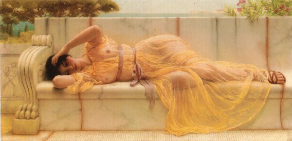 Girl in Yellow Drapery by John William Godward - Hand-Painted Oil Painting Reproduction