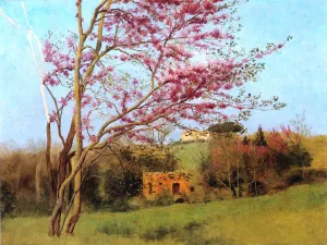 Landscape - Blossoming Red Almond by John William Godward - Oil Painting Reproduction