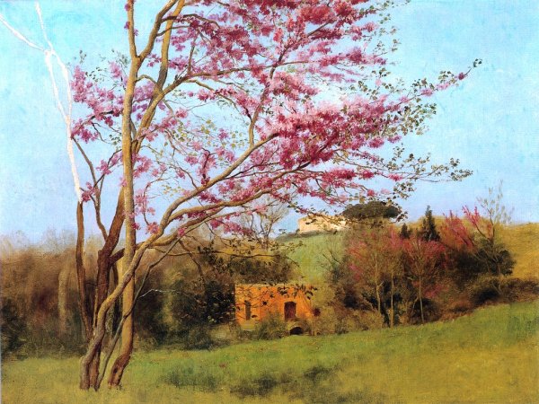 Landscape - Blossoming Red Almond by John William Godward - Hand-Painted Oil Painting Reproduction