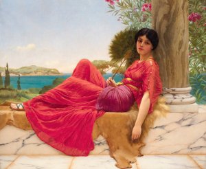 Leaning Against A Column by John William Godward Oil Painting