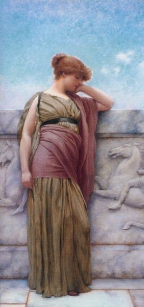 Leaning on the Balcony by John William Godward - Hand-Painted Oil Painting Reproduction